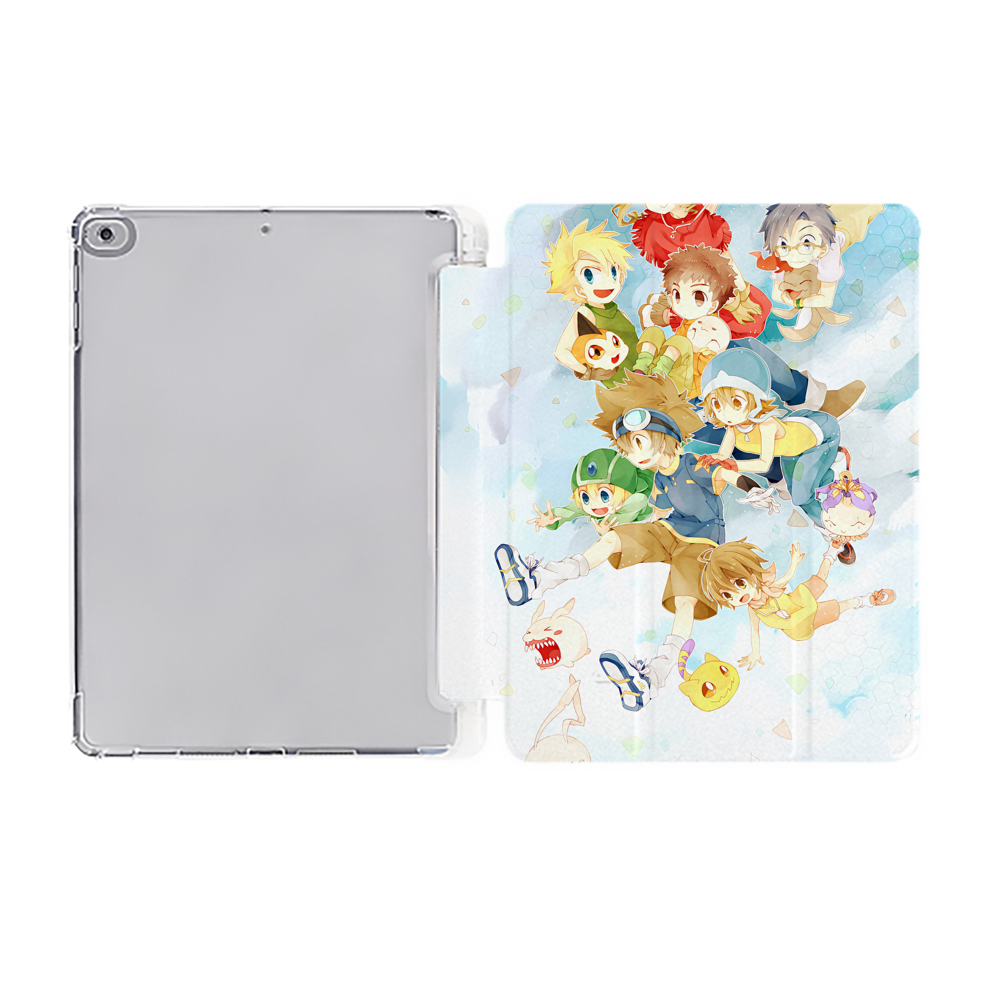 （画像用） Digimon デジタルモンスター/デジモン IPad ケース ペン収納付き 三つ折りスタンド PUレザー×シリコン 対応機種9.5/10.5/10.9インチ